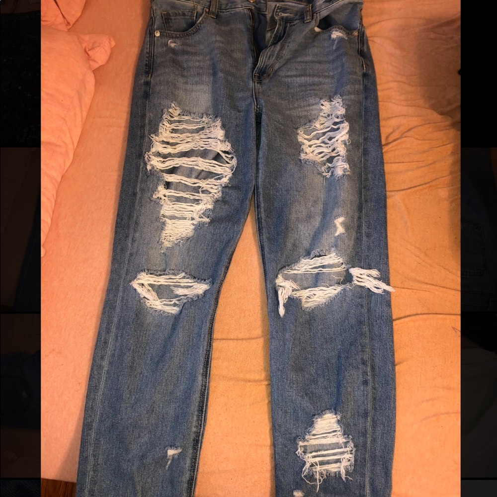 American Eagle super distressed mom jeans
